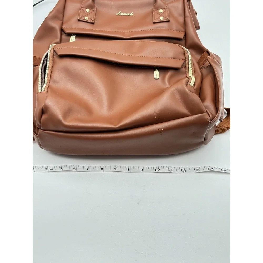 LOVEVOOK Brown Faux Leather Laptop Backpack USB Work Travel‎ Bag Multi Pocket